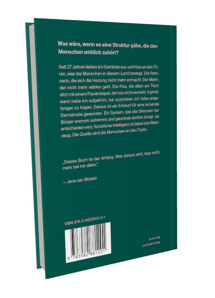 Rückseite des Hardcovers GEHÖRT, schräg von hinten, mit Rückseitentext und ISBN.